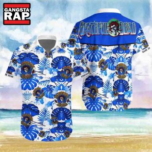 Grateful Dead Hibiscus Tropical Blue White 2024 Summer Hawaiian Shirt Grateful Dead Hawaiian Shirt