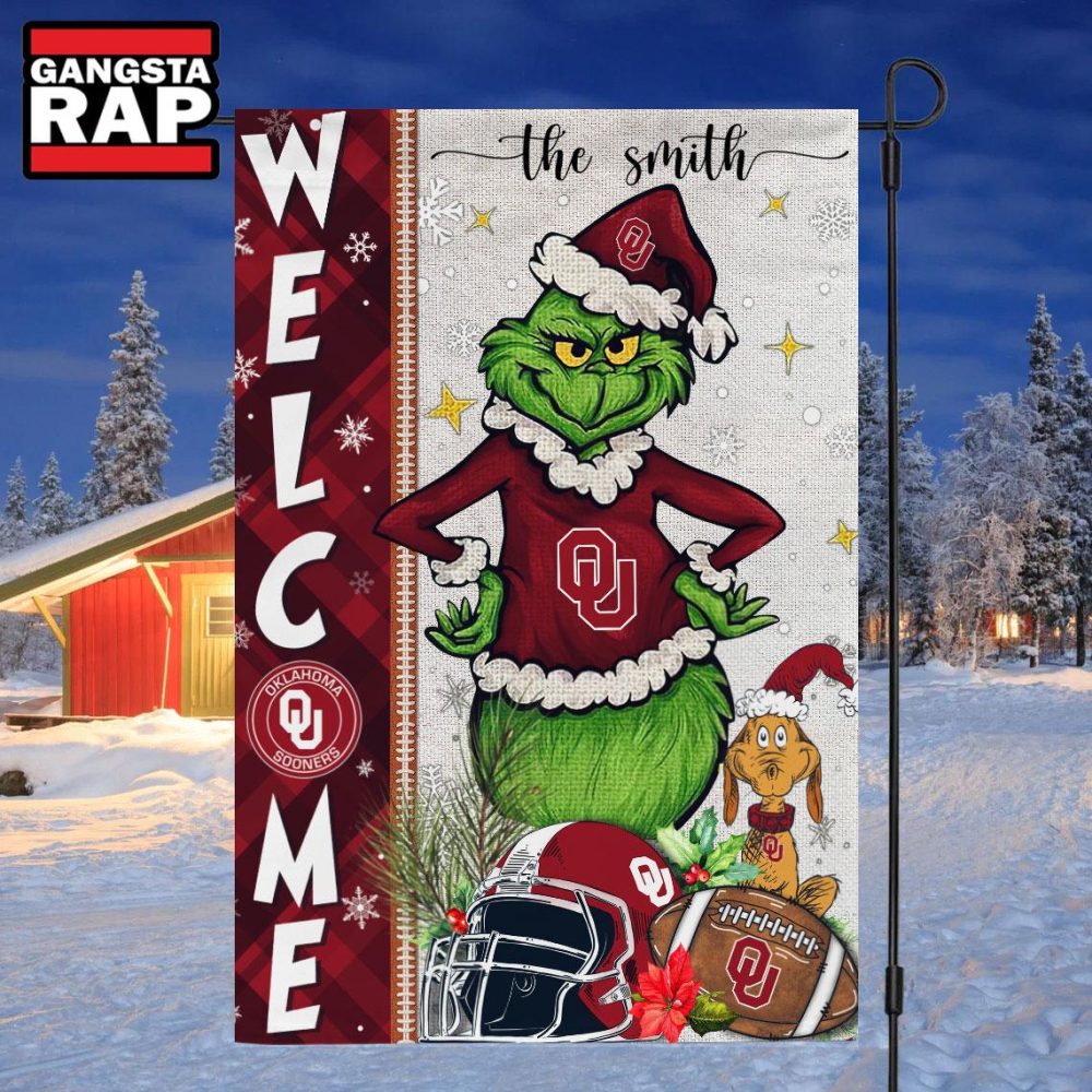 NCAA Oklahoma Sooners Football Grinch Christmas Custom Flag NCAA Oklahoma Sooners Football Grinch Christmas Custom Flag