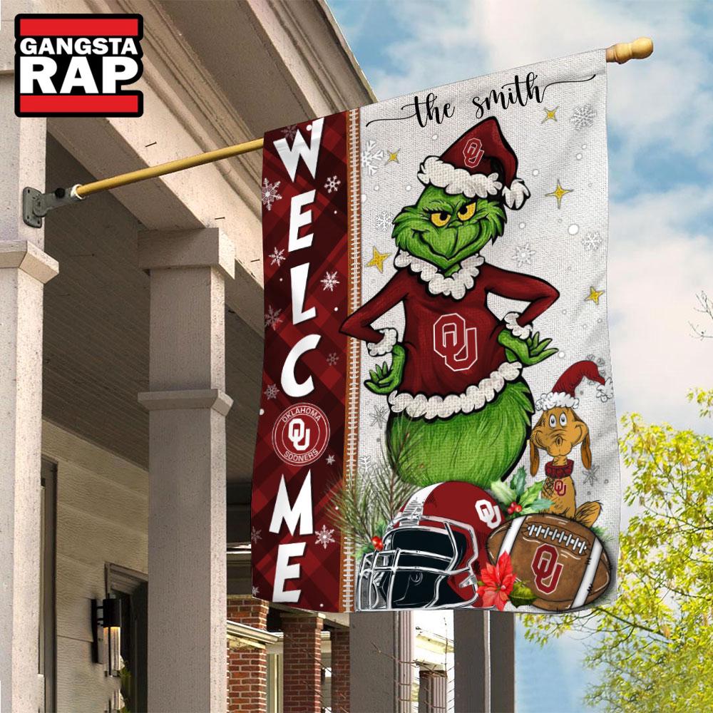 NCAA Oklahoma Sooners Football Grinch Christmas Custom Flag NCAA Oklahoma Sooners Football Grinch Christmas Custom Flag