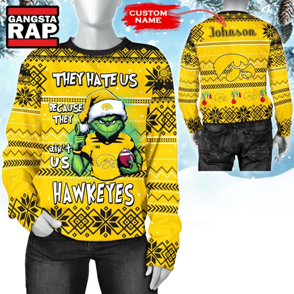 NCAA Iowa Hawkeyes They Hate US Special Grinch Snow Christmas Sweatshirt NCAA Iowa Hawkeyes They Hate US Special Grinch Snow Christmas Sweatshirt