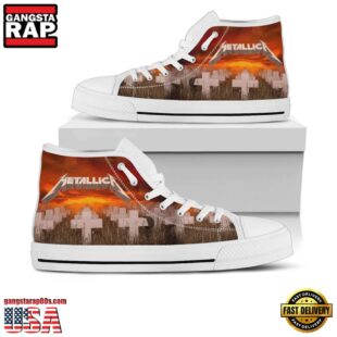 Metallica Cross Black White High Top Canvas Sneakers Shoes