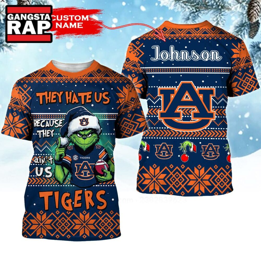 NCAA Auburn Tigers They Hate US Special Grinch Snow Christmas T Shirt NCAA Auburn Tigers They Hate US Special Grinch Snow Christmas T Shirt