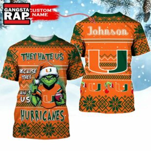 NCAA Miami Hurricanes They Hate US Special Grinch Snow Christmas T Shirt