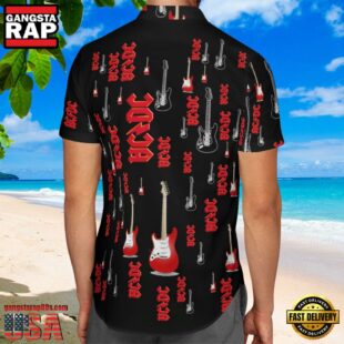 ACDC Rock Band Logo And Guitar Red Hawaiian Shirt