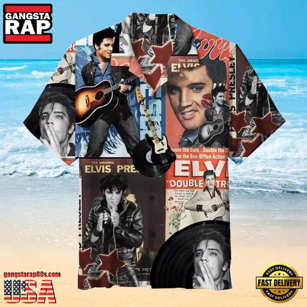 Elvis Presley album cover Collage Unisex Hawaiian Shirt Elvis Presley album cover Collage Unisex Hawaiian Shirt