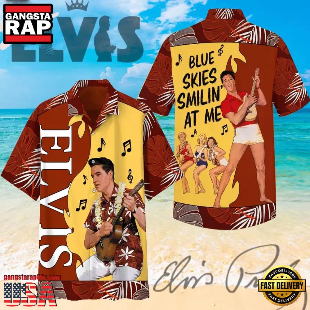 Elvis Presley Blue Skies Smilin At Me 3D Print Unisex Hawaiian Shirt Elvis Presley Blue Skies Smilin At Me 3D Print Unisex Hawaiian Shirt