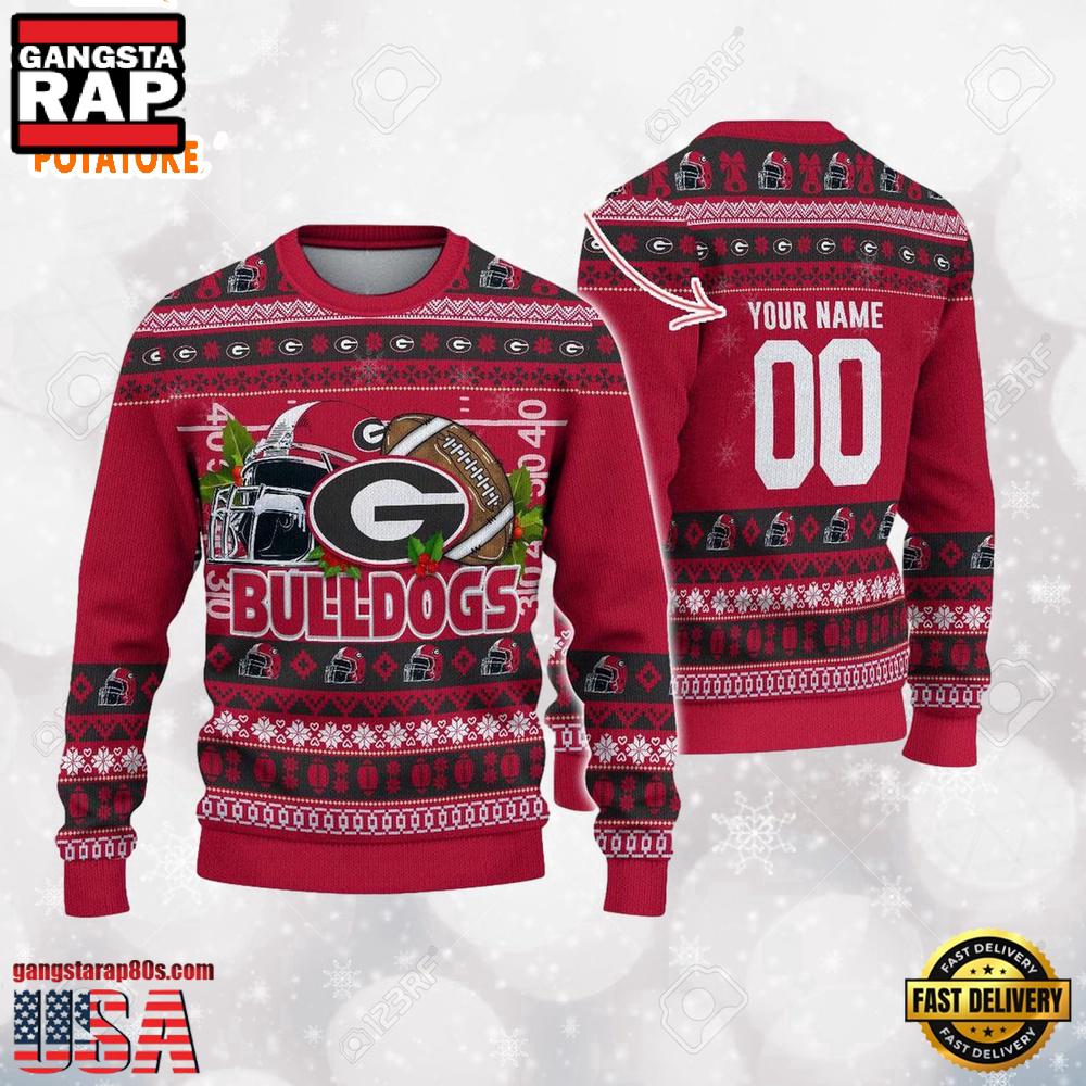 Personalized Georgia Bulldogs Logo Football NCAA Ugly Christmas Sweater Personalized Georgia Bulldogs Logo Football NCAA Ugly Christmas Sweater