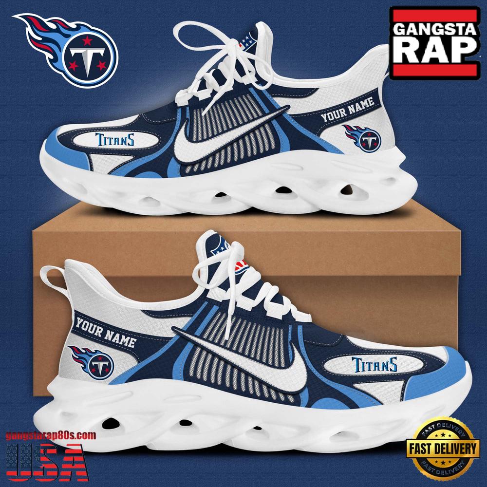Personalized NFL Tennessee Titans Blue White Stripes Logo Clunky Max Soul Shoes Personalized NFL Tennessee Titans Blue White Stripes Logo Clunky Max Soul Shoes