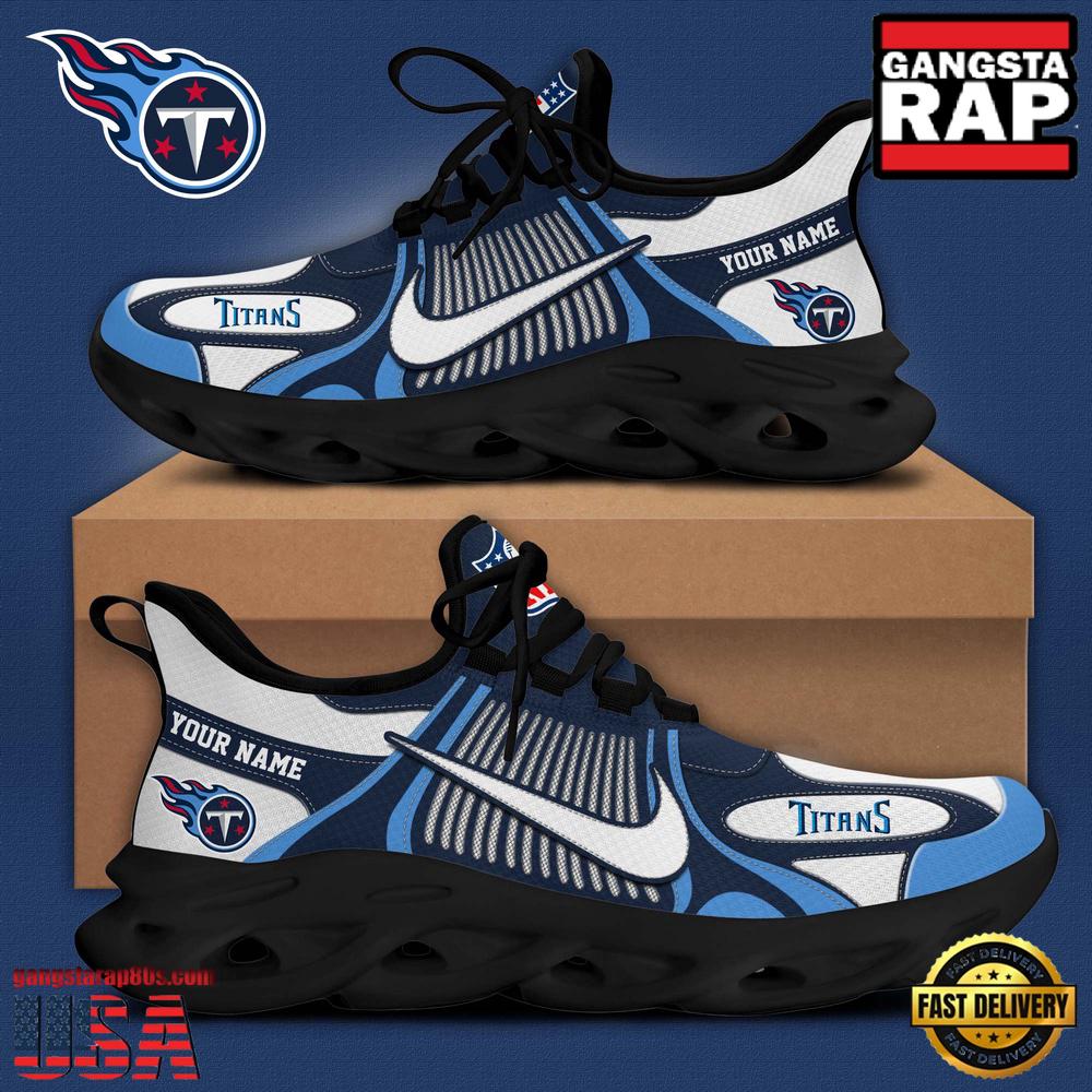 Personalized NFL Tennessee Titans Blue White Stripes Logo Clunky Max Soul Shoes Personalized NFL Tennessee Titans Blue White Stripes Logo Clunky Max Soul Shoes
