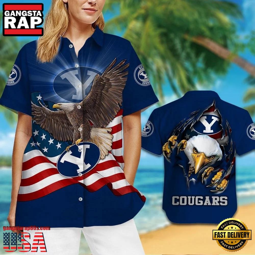 NCAA BYU Cougars Eagle US Flag Hawaiian Shirt NCAA BYU Cougars Eagle US Flag Hawaiian Shirt