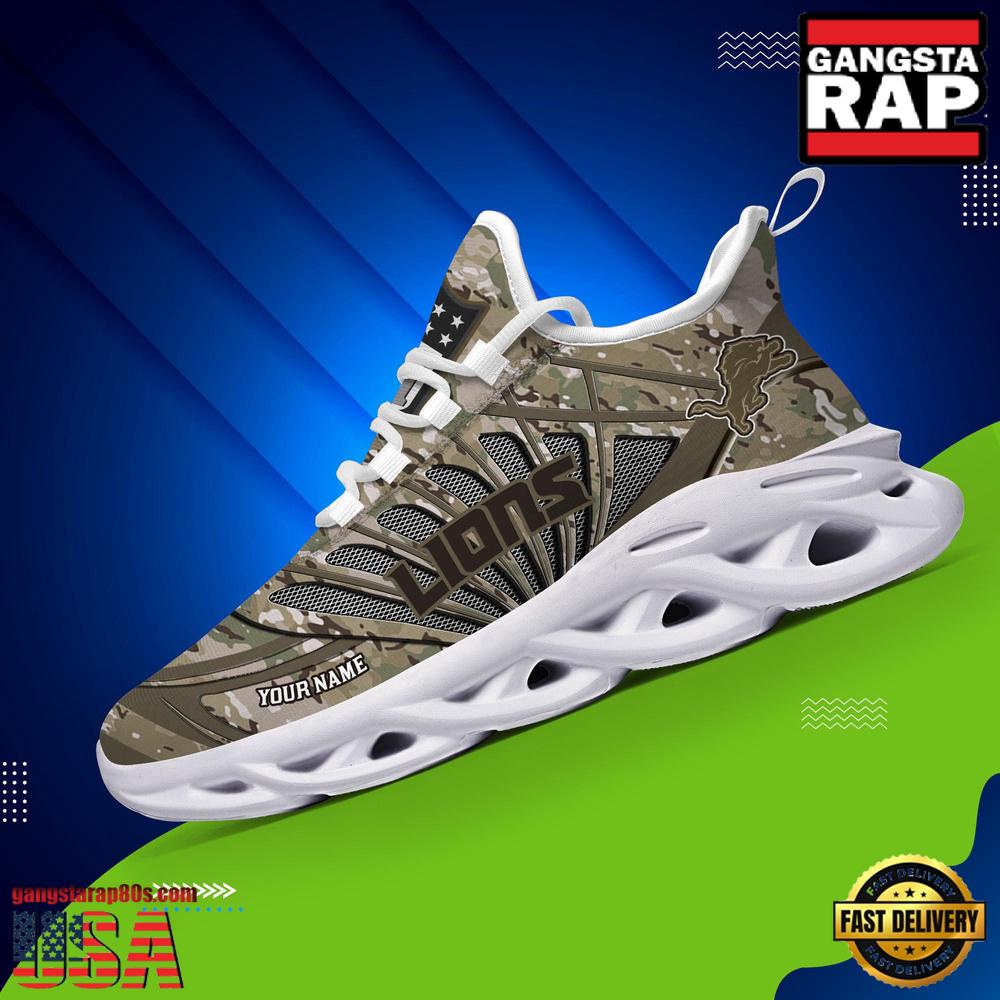 NFL Custom Name Detroit Lions Camo Veteran Day Max Soul Shoes Running Sneakers NFL Custom Name Detroit Lions Camo Veteran Day Max Soul Shoes Running Sneakers