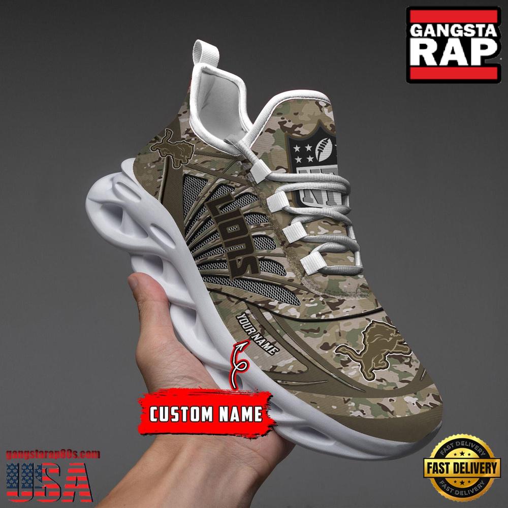 NFL Custom Name Detroit Lions Camo Veteran Day Max Soul Shoes Running Sneakers NFL Custom Name Detroit Lions Camo Veteran Day Max Soul Shoes Running Sneakers