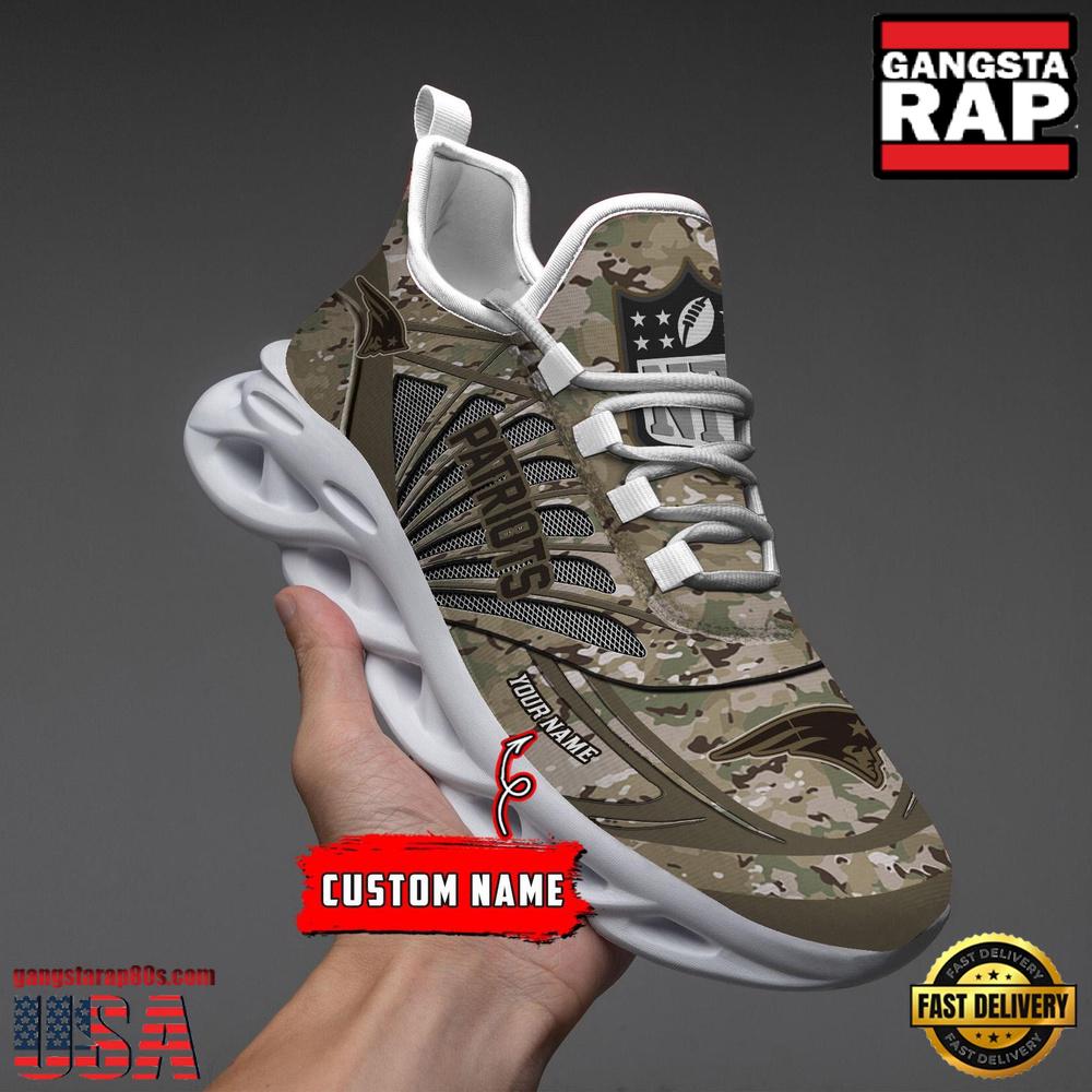 NFL Custom Name New England Patriots Camo Veteran Day Max Soul Shoes Running Sneakers NFL Custom Name New England Patriots Camo Veteran Day Max Soul Shoes Running Sneakers