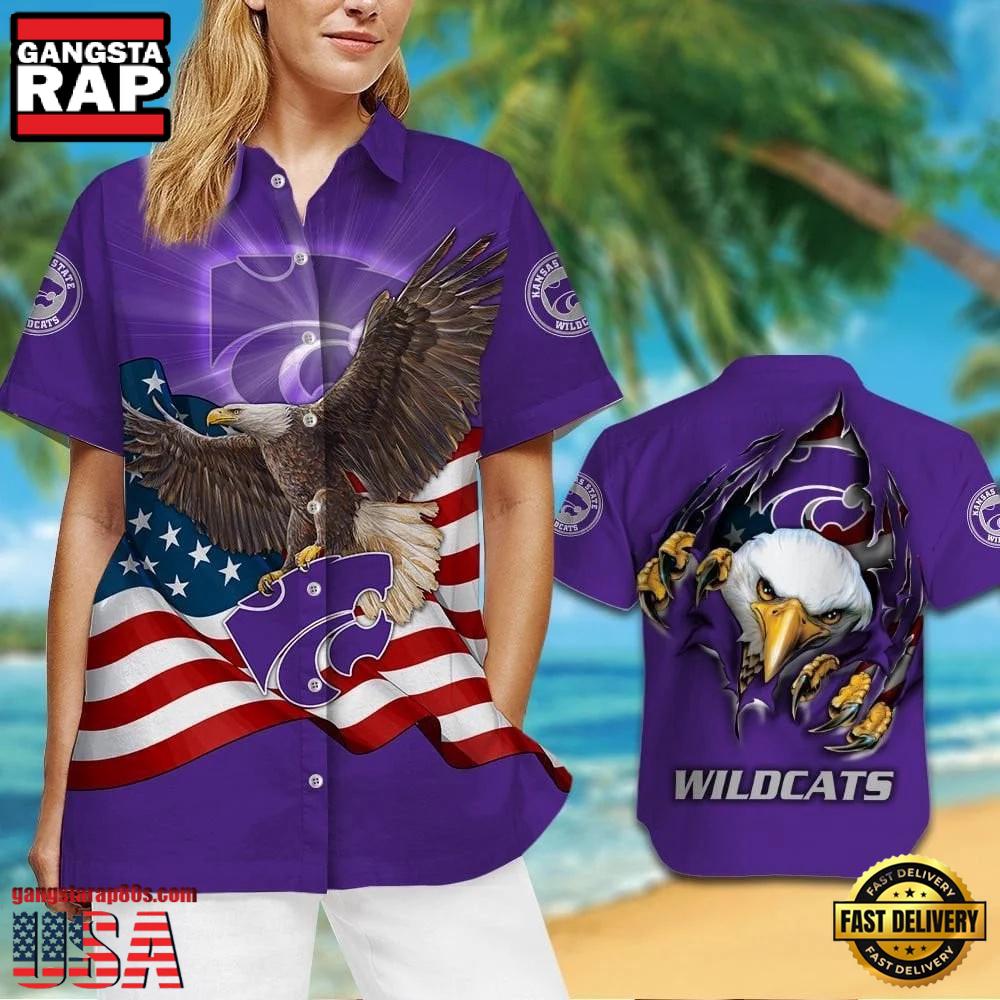 NCAA Kansas State Wildcats Eagle US Flag Hawaiian Shirt NCAA Kansas State Wildcats Eagle US Flag Hawaiian Shirt