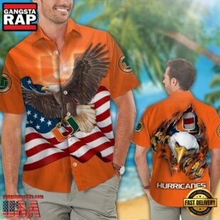 Miami Hurricanes Eagle US Flag Hawaiian Shirt