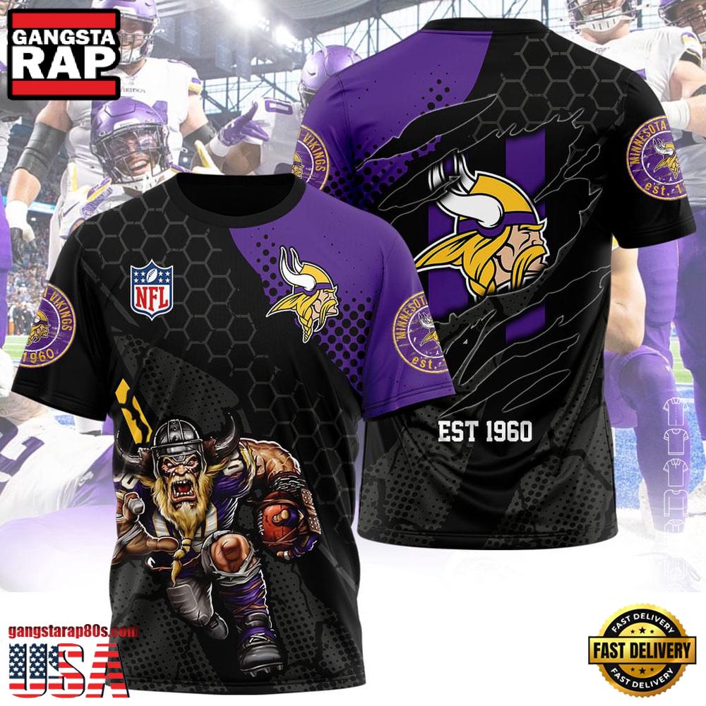 NFL Minnesota Vikings Mascot All Over Print T Shirt NFL Minnesota Vikings Mascot All Over Print T Shirt