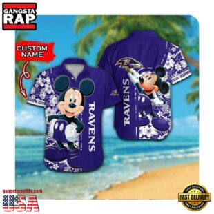 NFL Baltimore Ravens x Mickey Mouse Custom Name Summer Hawaii Shirt