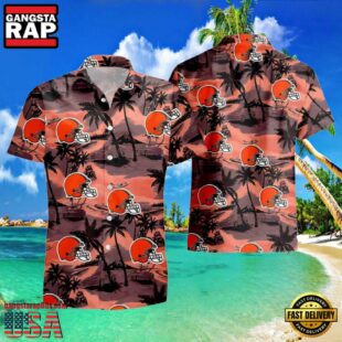 NFL Browns Hawaiian Shirt Mens Sunset Beach Design