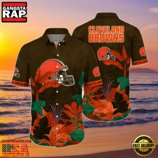 NFL Browns Summer Hawaiian Shirt Tropical Leaf Print