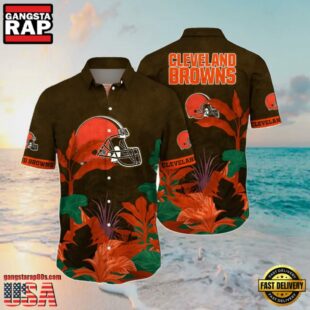 NFL Browns Summer Hawaiian Shirt Tropical Leaf Print
