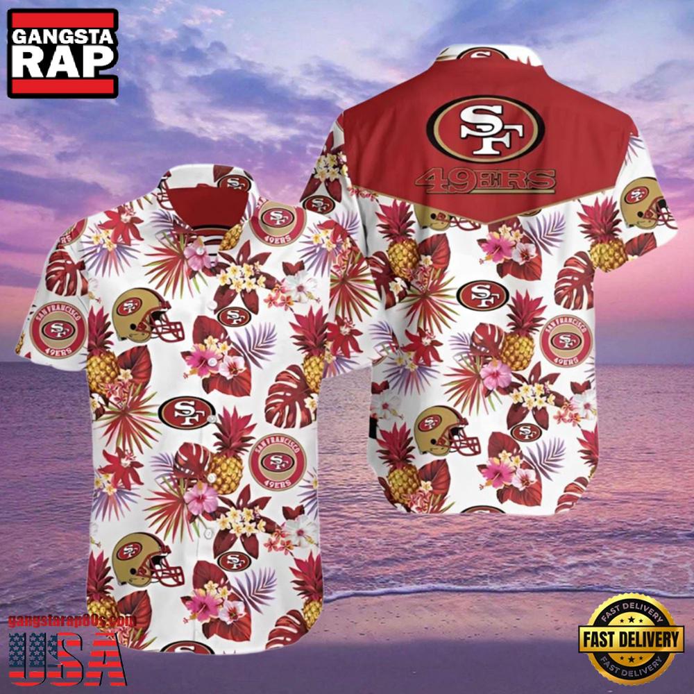 NFL Francisco 49ers Hawaiian Shirt Pineapple And Floral Motifs NFL Francisco 49ers Hawaiian Shirt Pineapple And Floral Motifs