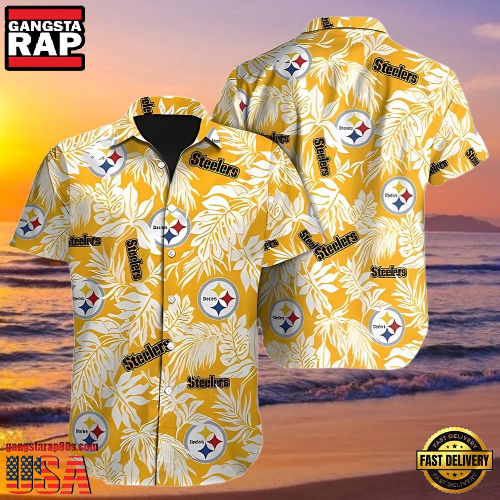 NFL Mens Hawaiian Button Up Shirt Tropical Leafs Print NFL Mens Hawaiian Button Up Shirt Tropical Leafs Print