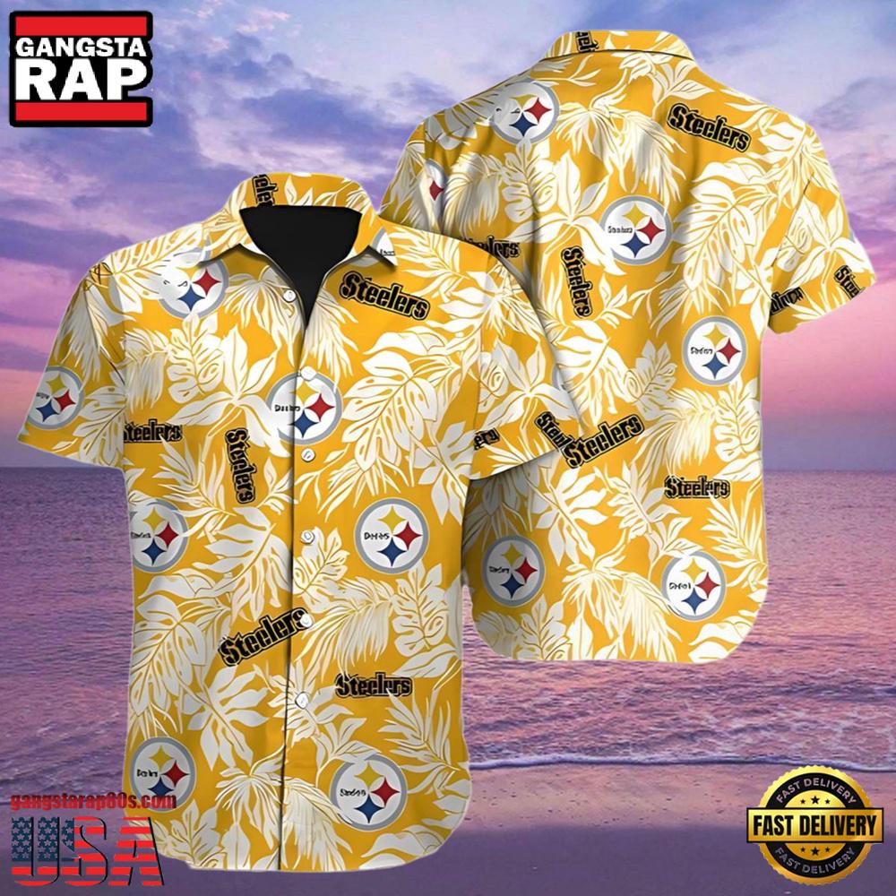 NFL Mens Hawaiian Button Up Shirt Tropical Leafs Print NFL Mens Hawaiian Button Up Shirt Tropical Leafs Print