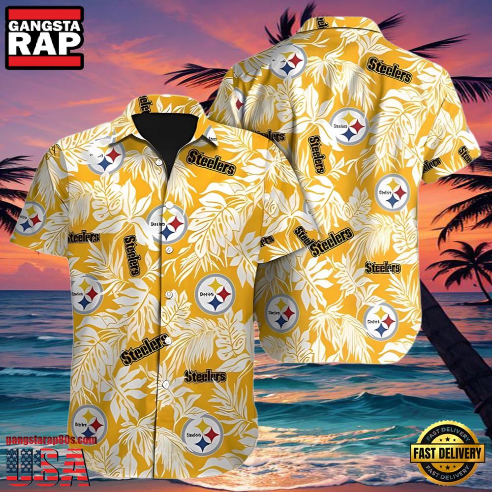 NFL Mens Hawaiian Button Up Shirt Tropical Leafs Print NFL Mens Hawaiian Button Up Shirt Tropical Leafs Print
