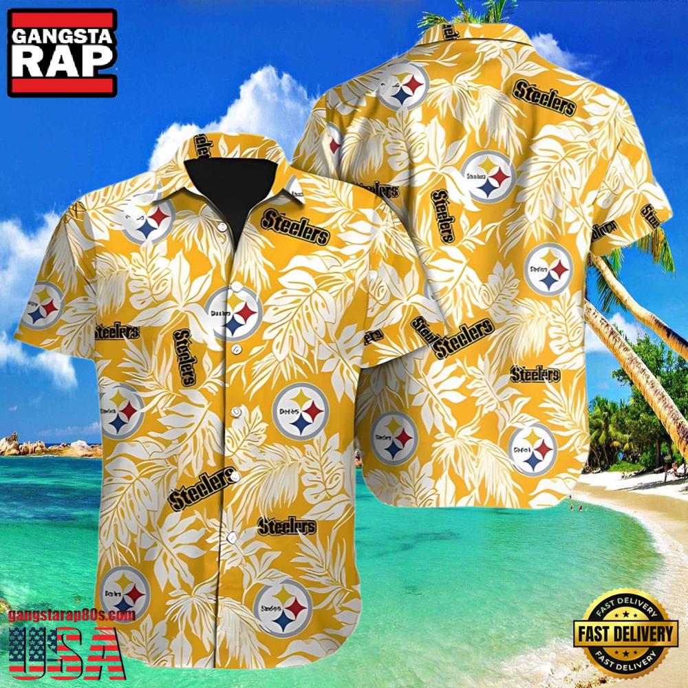 NFL Mens Hawaiian Button Up Shirt Tropical Leafs Print NFL Mens Hawaiian Button Up Shirt Tropical Leafs Print
