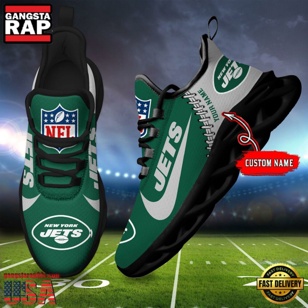 NFL Custom Name New York Jets Football Team Design Max Soul Running Sneakers Shoes NFL Custom Name New York Jets Football Team Design Max Soul Running Sneakers Shoes
