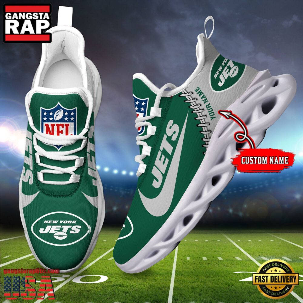 NFL Custom Name New York Jets Football Team Design Max Soul Running Sneakers Shoes NFL Custom Name New York Jets Football Team Design Max Soul Running Sneakers Shoes