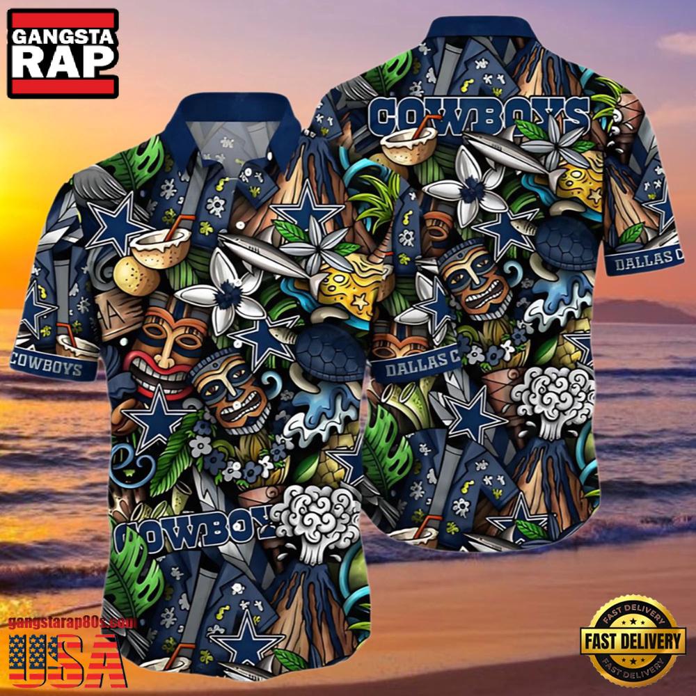 NFL Tiki Tropics Dallas Cowboys Hawaiian Shirt NFL Tiki Tropics Dallas Cowboys Hawaiian Shirt