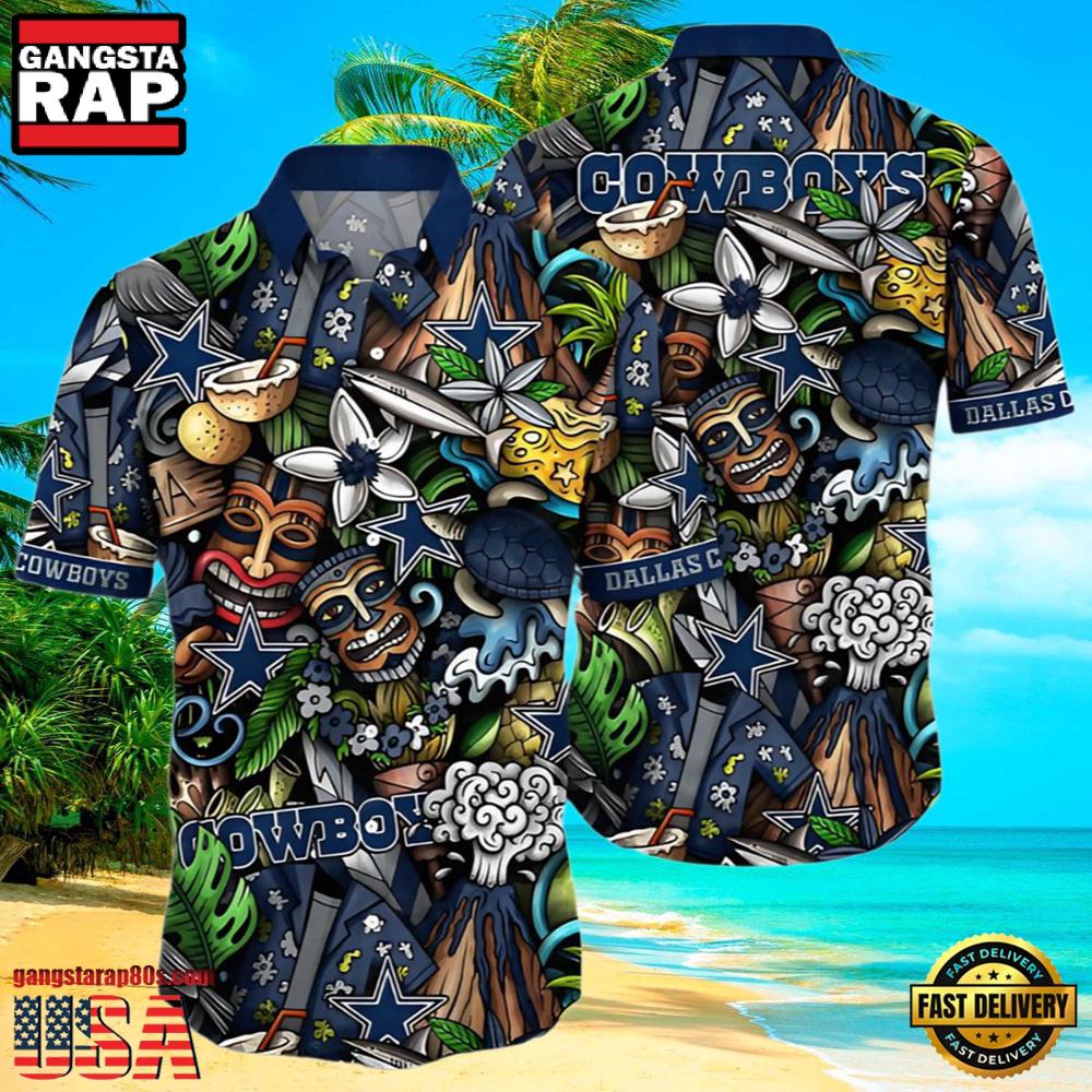 NFL Tiki Tropics Dallas Cowboys Hawaiian Shirt NFL Tiki Tropics Dallas Cowboys Hawaiian Shirt