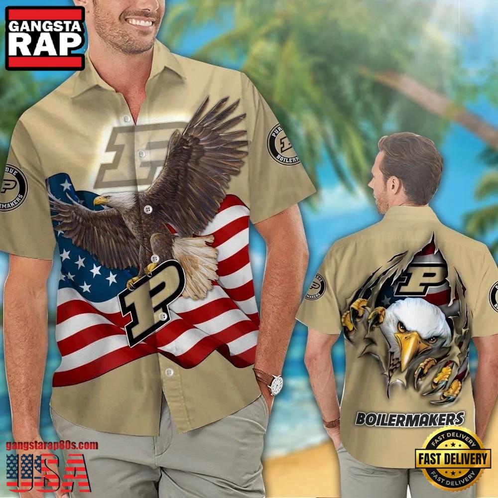 NCAA Purdue Boilermakers Eagle US Flag Hawaiian Shirt NCAA Purdue Boilermakers Eagle US Flag Hawaiian Shirt