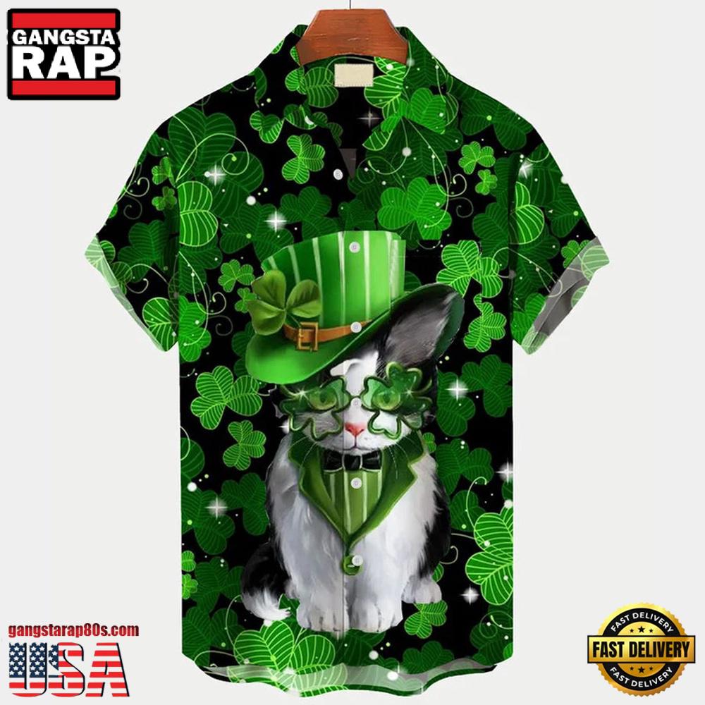 St. Patrick'S Day Cat Print Mens Hawaiian Shirt St. Patrick'S Day Cat Print Mens Hawaiian Shirt