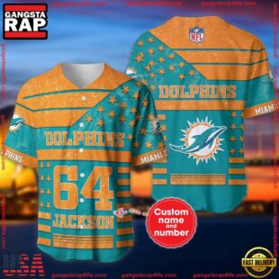 Custom Name And Number Miami Dolphins NFL American Flag Baseball Jersey Shirt