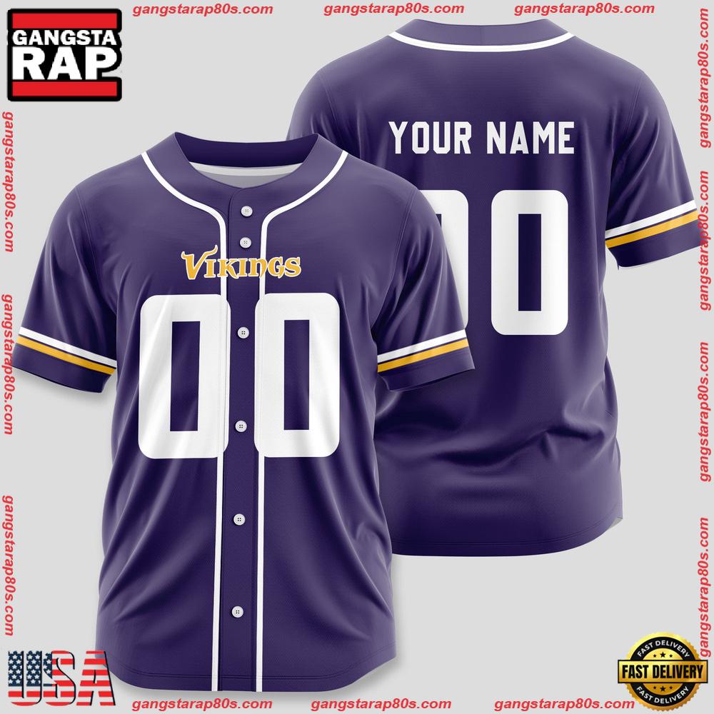 NFL Custom Name Number Minnesota Vikings Team Baseball Jersey Shirt NFL Custom Name Number Minnesota Vikings Team Baseball Jersey Shirt