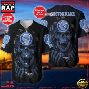 Custom Name And Number NFL Team Tennessee Titans Skull Pattern Baseball Jersey Shirt