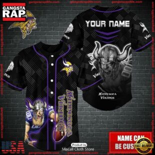 Custom Name NFL Minnesota Vikings Mascot Baseball Jersey