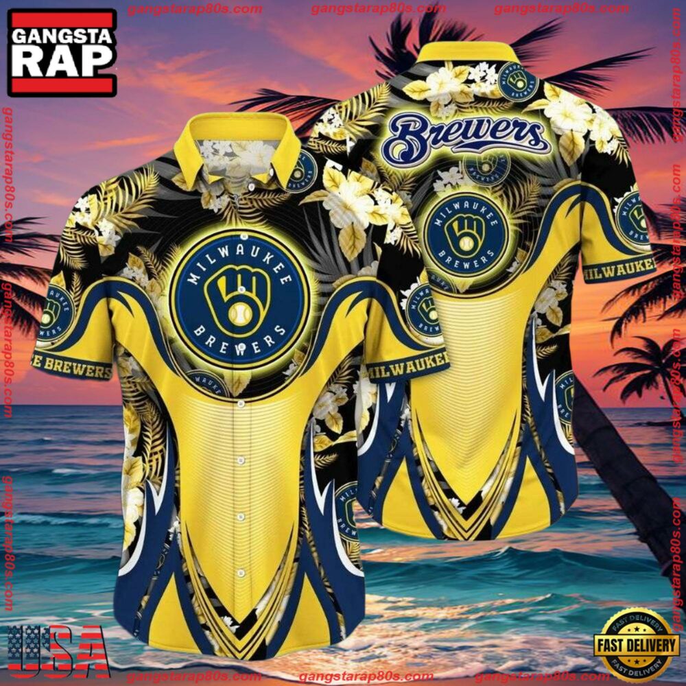 MLB Brewers Splatter - Milwaukee Brewers Dynamic Design Aloha Shirt MLB Brewers Splatter - Milwaukee Brewers Dynamic Design Aloha Shirt
