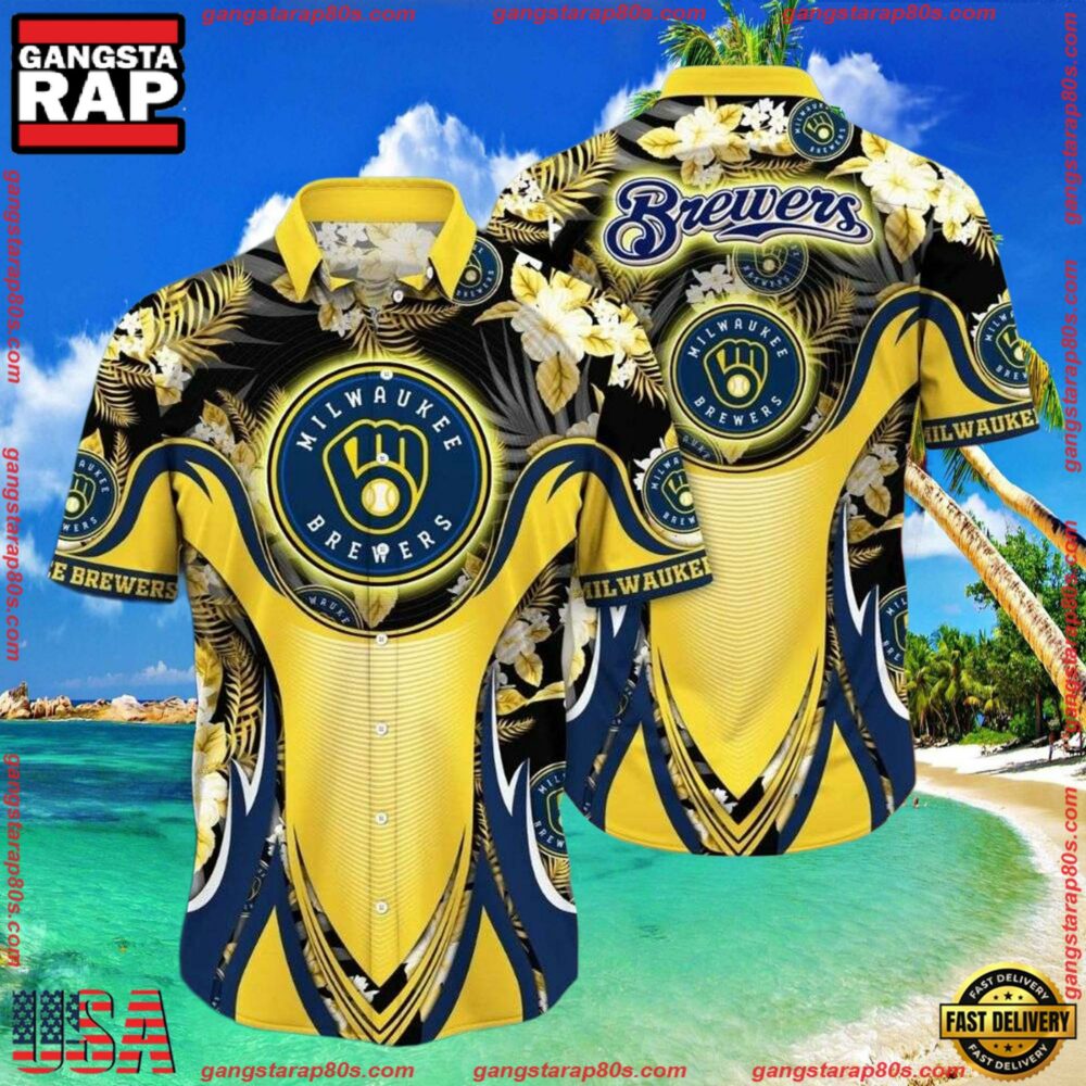 MLB Brewers Splatter - Milwaukee Brewers Dynamic Design Aloha Shirt MLB Brewers Splatter - Milwaukee Brewers Dynamic Design Aloha Shirt