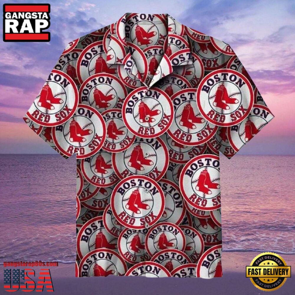 MLB Classic Red Sox Circle Logo Print Hawaiian Shirt MLB Classic Red Sox Circle Logo Print Hawaiian Shirt