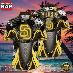 MLB Dynamic Swirls San Diego Padres Aloha Shirt Hawaiian Vibe