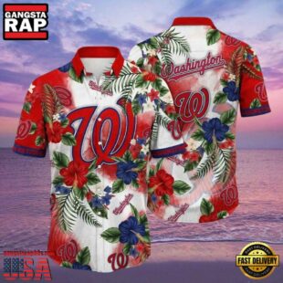 MLB Floral Emblem Washington Nationals Aloha Hawaiian Shirt
