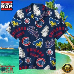 MLB Iconic Chicago Cubs Emblems Navy Aloha Hawaiian Shirt Chicago Cubs Aloha Wear