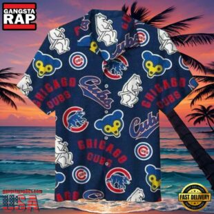MLB Iconic Chicago Cubs Emblems Navy Aloha Hawaiian Shirt Chicago Cubs Aloha Wear