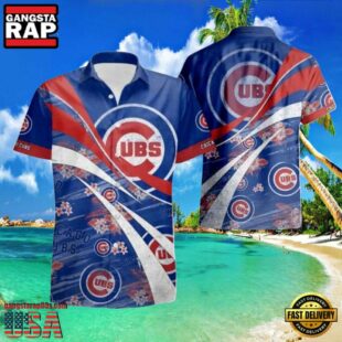MLB Iconic Stripes And Floral Accents Chicago Cubs Aloha Hawaiian Shirt
