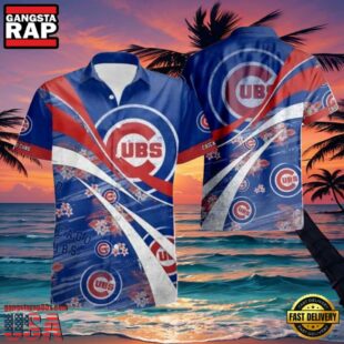 MLB Iconic Stripes And Floral Accents Chicago Cubs Aloha Hawaiian Shirt