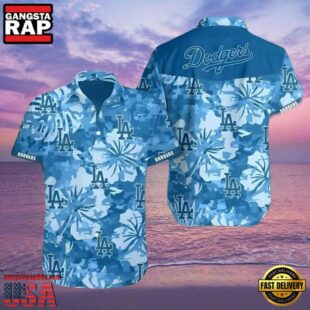 MLB LA Dodgers Camouflage Hibiscus Flower Pattern Aloha Hawaiian Shirt