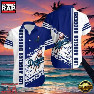 MLB Los Angeles Dodgers Splash White Stripe Aloha Shirt Fresh Blue Waves